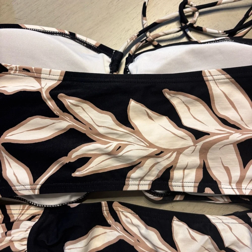 Soma Black Bikini Top with Pale Pink Floral Print